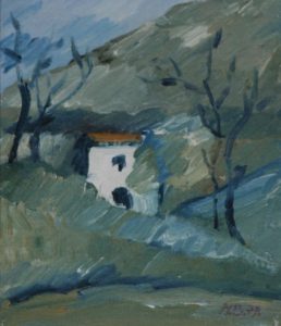 Das Haus in Blau, 1972, Öl auf Leinwand, 50 x 70 cm